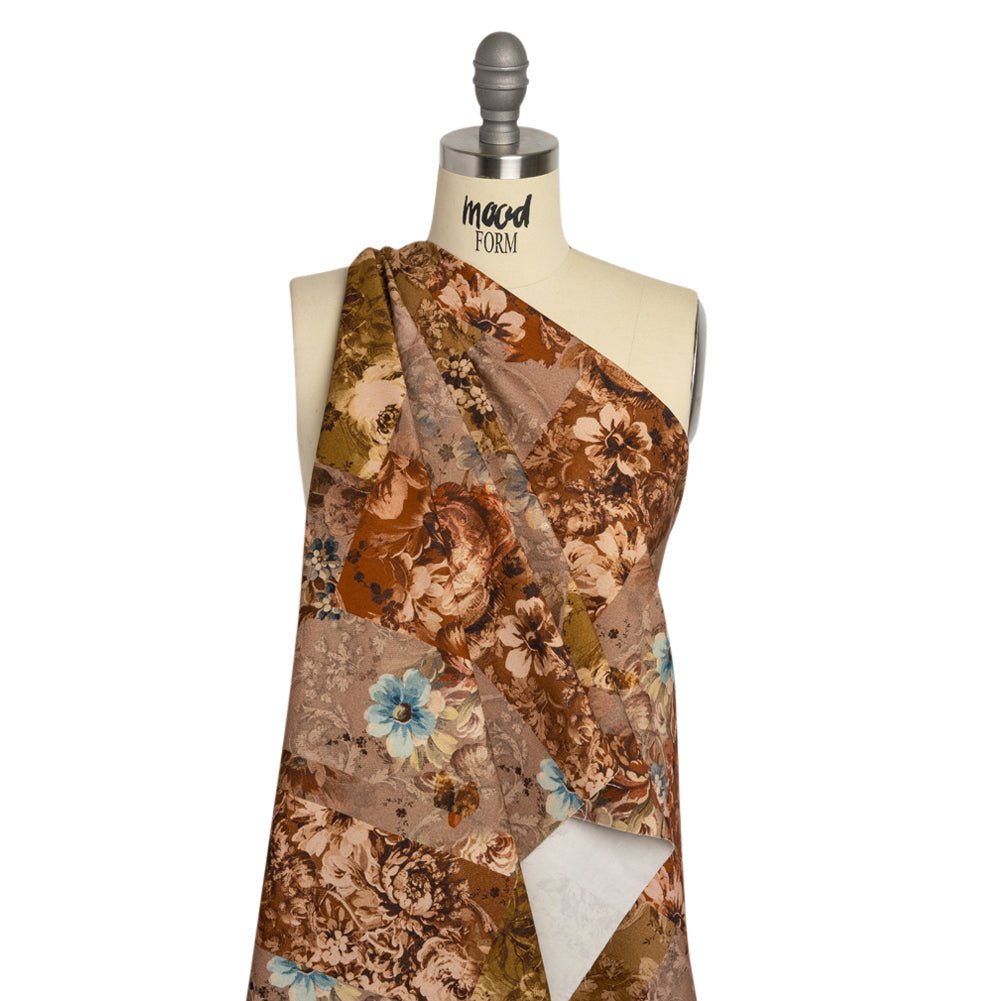 Brushed Stretch Cotton Twill Print - Rust and Olive Floral Patchwork - Mood Exclusive Vintage Vignettes