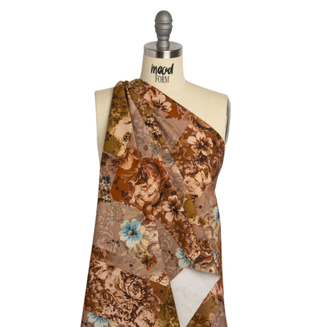 Brushed Stretch Cotton Twill Print - Rust and Olive Floral Patchwork - Mood Exclusive Vintage Vignettes