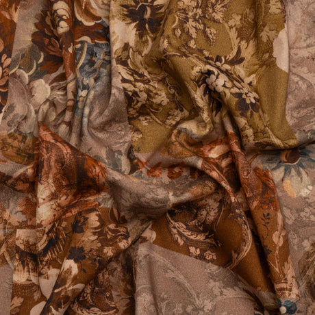 Brushed Stretch Cotton Twill Print - Rust and Olive Floral Patchwork - Mood Exclusive Vintage Vignettes