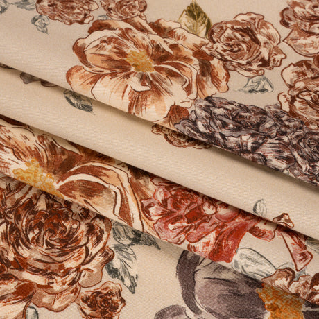 Brushed Stretch Cotton Twill Print - Beige and Brown Floral - Mood Exclusive Lunchtime at Washburn
