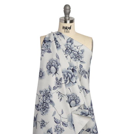 Brushed Stretch Cotton Twill Print - Gray and White Floral - Mood Exclusive Bushel and a Peck