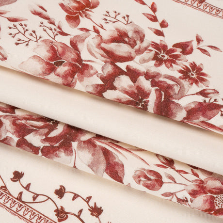 Brushed Stretch Cotton Twill Print - Burgundy and White Floral Stripes - Mood Exclusive Pathway to Paradise