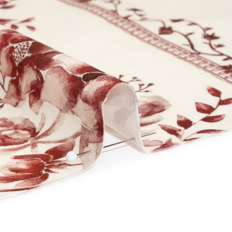 Brushed Stretch Cotton Twill Print - Burgundy and White Floral Stripes - Mood Exclusive Pathway to Paradise