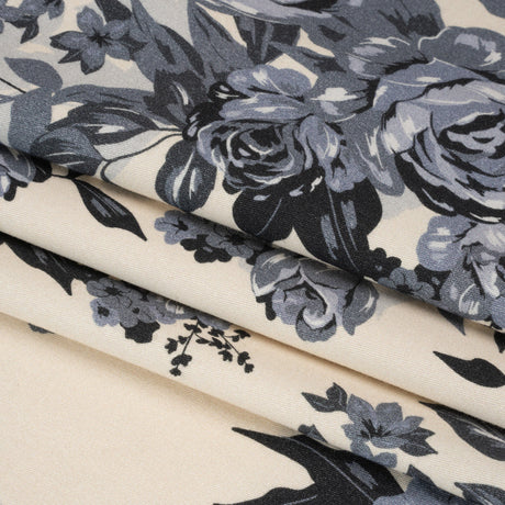 Brushed Stretch Cotton Twill Panel - Blue and Cream Roses - Mood Exclusive Space for Grace