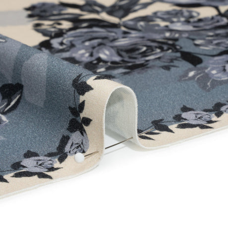 Brushed Stretch Cotton Twill Panel - Blue and Cream Roses - Mood Exclusive Space for Grace