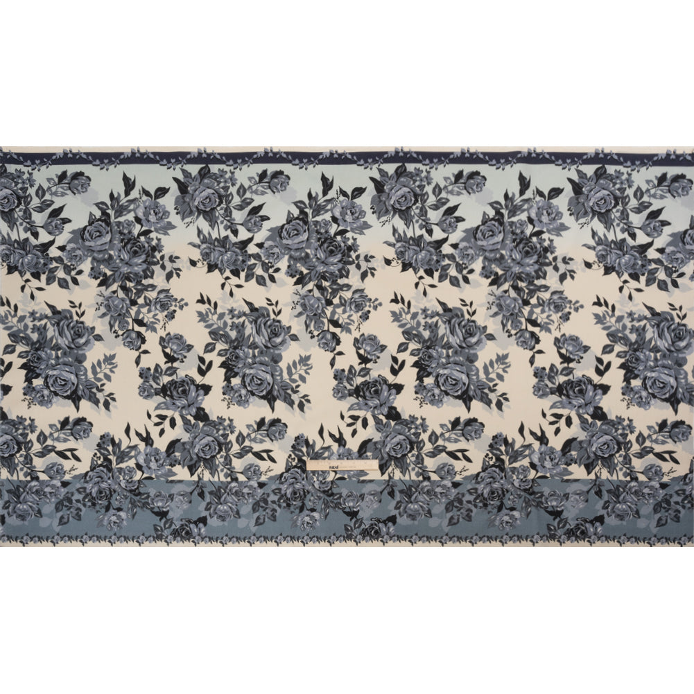 Brushed Stretch Cotton Twill Panel - Blue and Cream Roses - Mood Exclusive Space for Grace