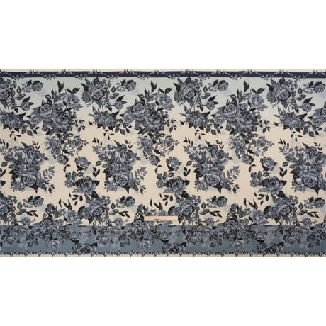 Brushed Stretch Cotton Twill Panel - Blue and Cream Roses - Mood Exclusive Space for Grace