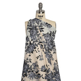 Brushed Stretch Cotton Twill Panel - Blue and Cream Roses - Mood Exclusive Space for Grace
