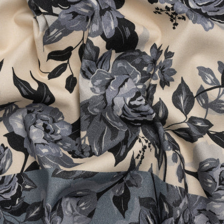Brushed Stretch Cotton Twill Panel - Blue and Cream Roses - Mood Exclusive Space for Grace