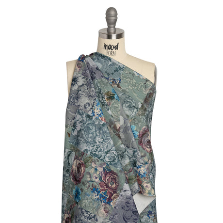 Brushed Stretch Cotton Twill Print - Blue Floral Patchwork - Mood Exclusive Vintage Vignettes