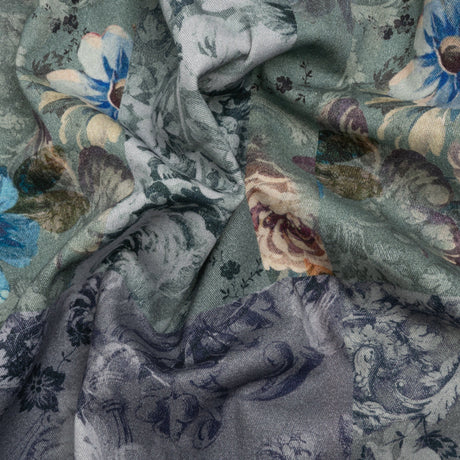 Brushed Stretch Cotton Twill Print - Blue Floral Patchwork - Mood Exclusive Vintage Vignettes