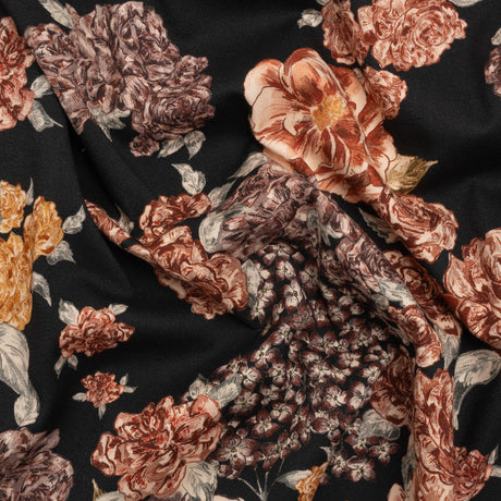 Brushed Stretch Cotton Twill Print - Black and Brown Floral - Mood Exclusive Lunchtime at Washburn