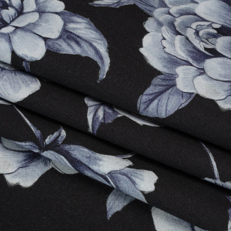 Brushed Stretch Cotton Twill Print - Midnight Navy and Blue Gray Floral - Mood Exclusive Bushel and a Peck