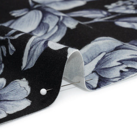Brushed Stretch Cotton Twill Print - Midnight Navy and Blue Gray Floral - Mood Exclusive Bushel and a Peck