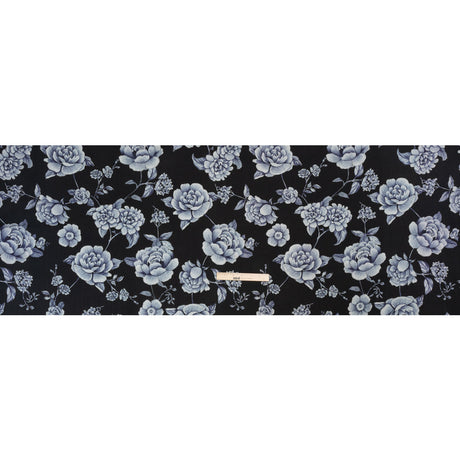 Brushed Stretch Cotton Twill Print - Midnight Navy and Blue Gray Floral - Mood Exclusive Bushel and a Peck
