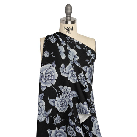 Brushed Stretch Cotton Twill Print - Midnight Navy and Blue Gray Floral - Mood Exclusive Bushel and a Peck