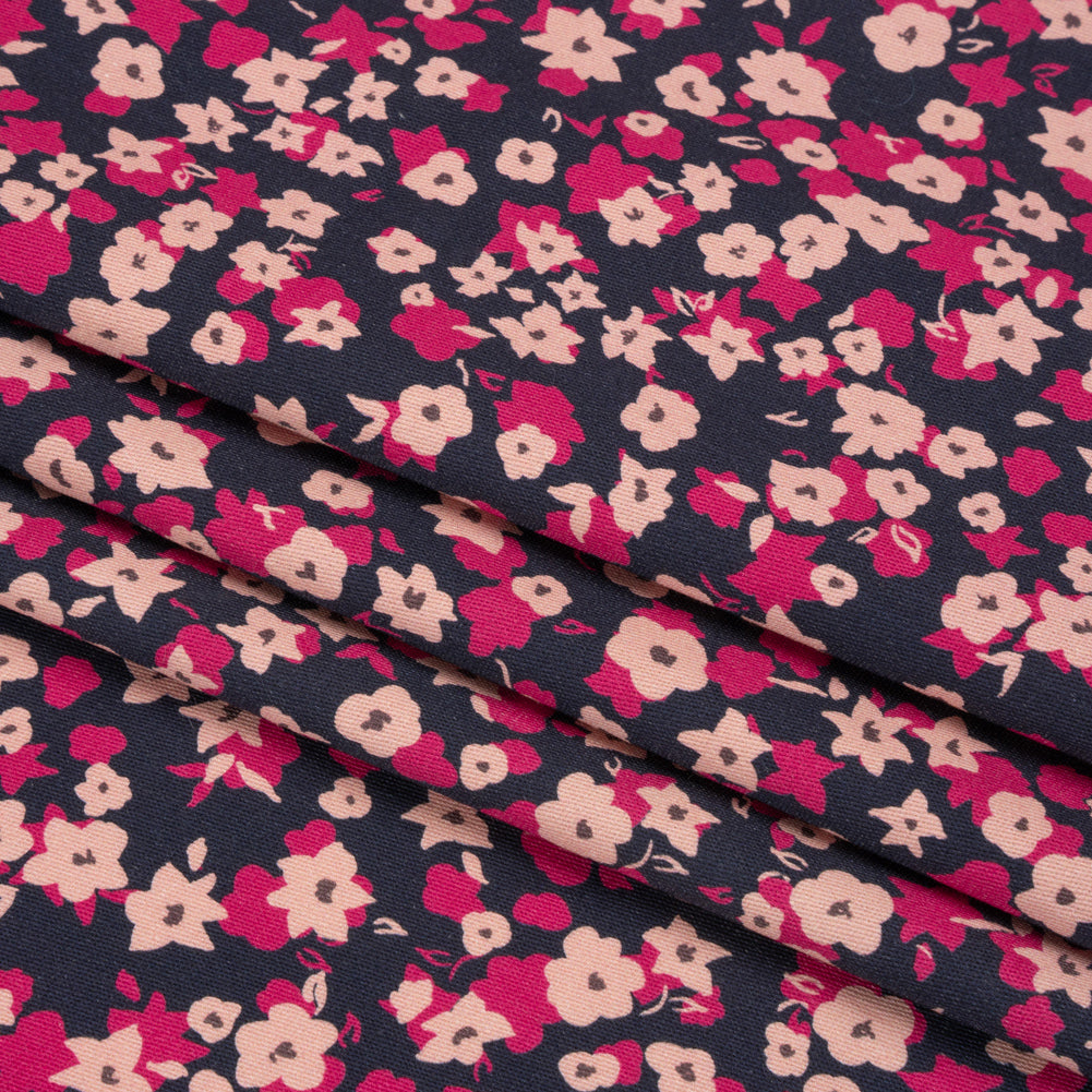 Stretch Cotton Twill Print - Navy and Pink Floral - Mood Exclusive Petals to Pick