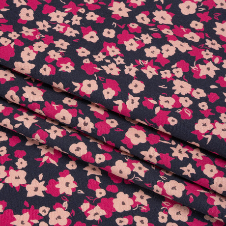 Stretch Cotton Twill Print - Navy and Pink Floral - Mood Exclusive Petals to Pick