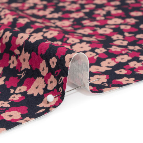 Stretch Cotton Twill Print - Navy and Pink Floral - Mood Exclusive Petals to Pick