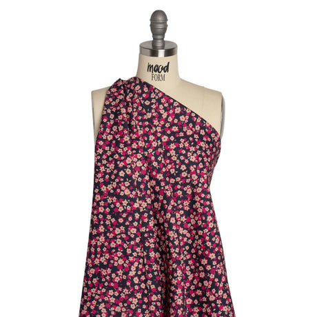 Stretch Cotton Twill Print - Navy and Pink Floral - Mood Exclusive Petals to Pick