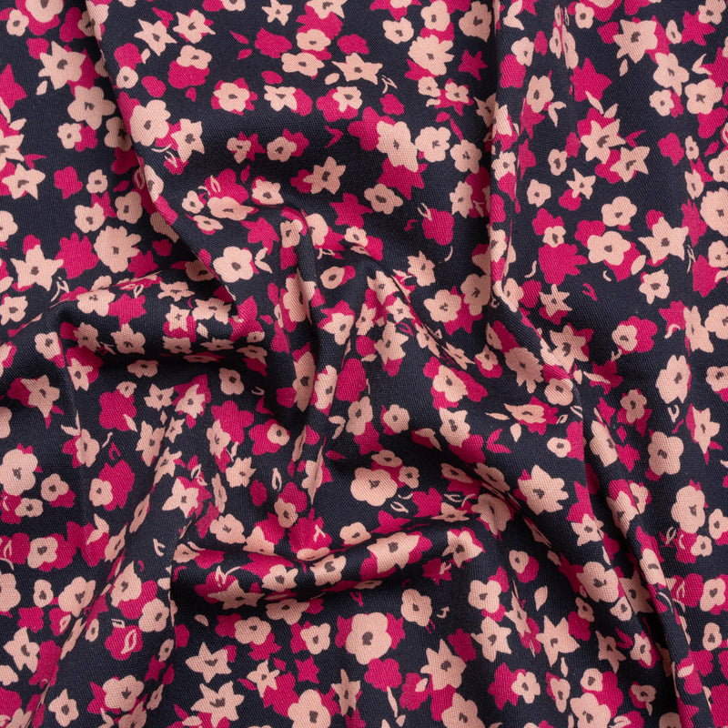 Stretch Cotton Twill Print - Navy and Pink Floral - Mood Exclusive Petals to Pick