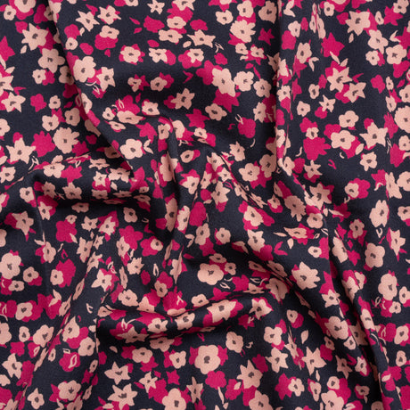 Stretch Cotton Twill Print - Navy and Pink Floral - Mood Exclusive Petals to Pick