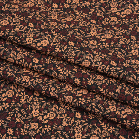 Stretch Cotton Twill Print - Black, Pink and Maroon Floral - Mood Exclusive Always in Bloom