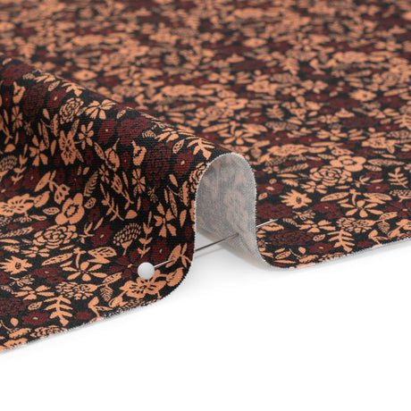 Stretch Cotton Twill Print - Black, Pink and Maroon Floral - Mood Exclusive Always in Bloom