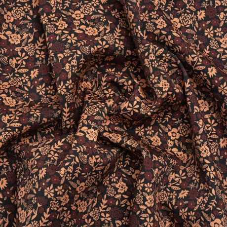 Stretch Cotton Twill Print - Black, Pink and Maroon Floral - Mood Exclusive Always in Bloom