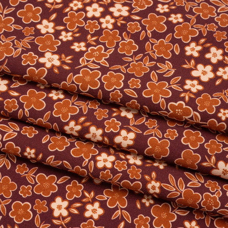 Stretch Cotton Twill Print - Burgundy, Rust and Peach Floral - Mood Exclusive September Sprouts