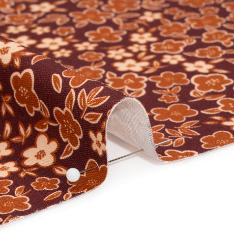 Stretch Cotton Twill Print - Burgundy, Rust and Peach Floral - Mood Exclusive September Sprouts