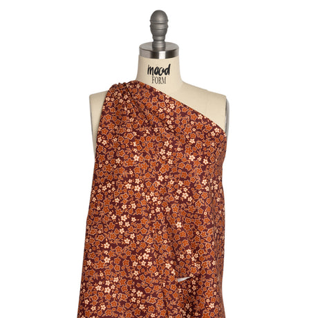 Stretch Cotton Twill Print - Burgundy, Rust and Peach Floral - Mood Exclusive September Sprouts