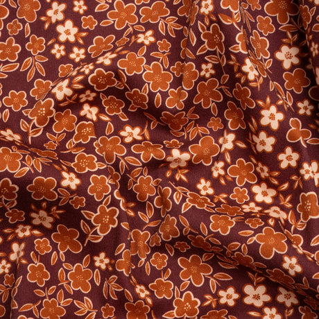 Stretch Cotton Twill Print - Burgundy, Rust and Peach Floral - Mood Exclusive September Sprouts