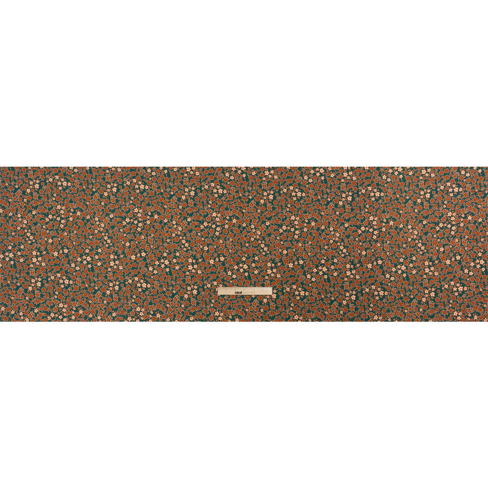 Stretch Cotton Twill Print - Teal, Rust and Peach Floral - Mood Exclusive September Sprouts