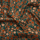 Stretch Cotton Twill Print - Teal, Rust and Peach Floral - Mood Exclusive September Sprouts