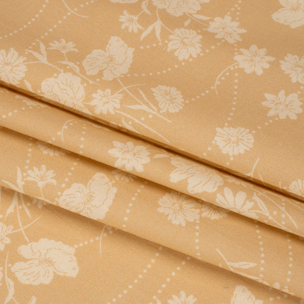 Stretch Cotton Poplin Print - Beige Flowers and Dotted Lines - Mood Exclusive Errands of Bees