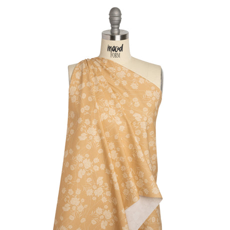 Stretch Cotton Poplin Print - Beige Flowers and Dotted Lines - Mood Exclusive Errands of Bees