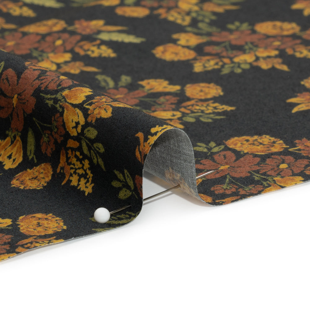 Stretch Cotton Poplin Print - Navy, Rust and Orange Floral - Mood Exclusive Amber Bunches