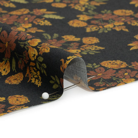 Stretch Cotton Poplin Print - Navy, Rust and Orange Floral - Mood Exclusive Amber Bunches