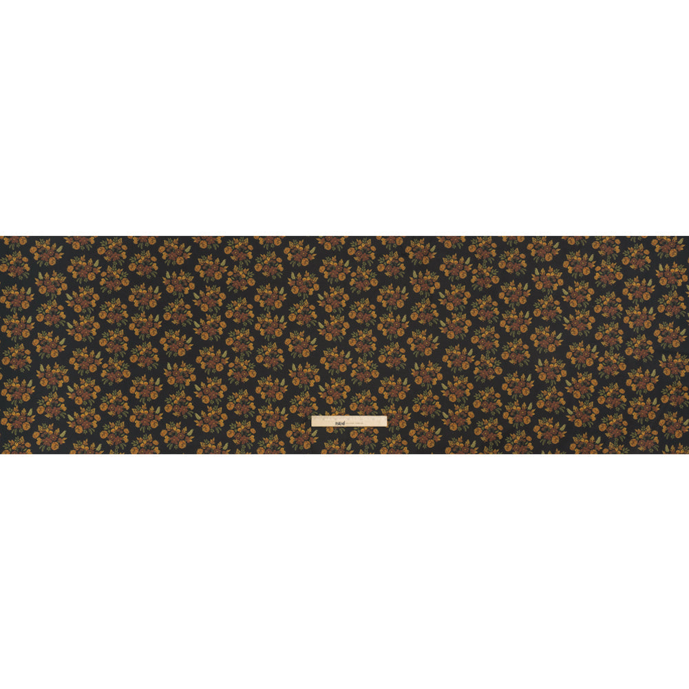 Stretch Cotton Poplin Print - Navy, Rust and Orange Floral - Mood Exclusive Amber Bunches