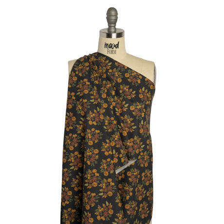 Stretch Cotton Poplin Print - Navy, Rust and Orange Floral - Mood Exclusive Amber Bunches