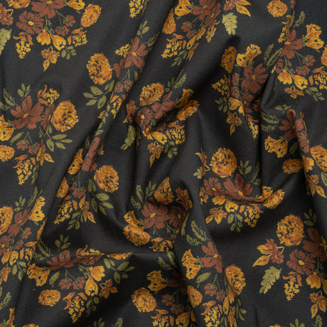 Stretch Cotton Poplin Print - Navy, Rust and Orange Floral - Mood Exclusive Amber Bunches