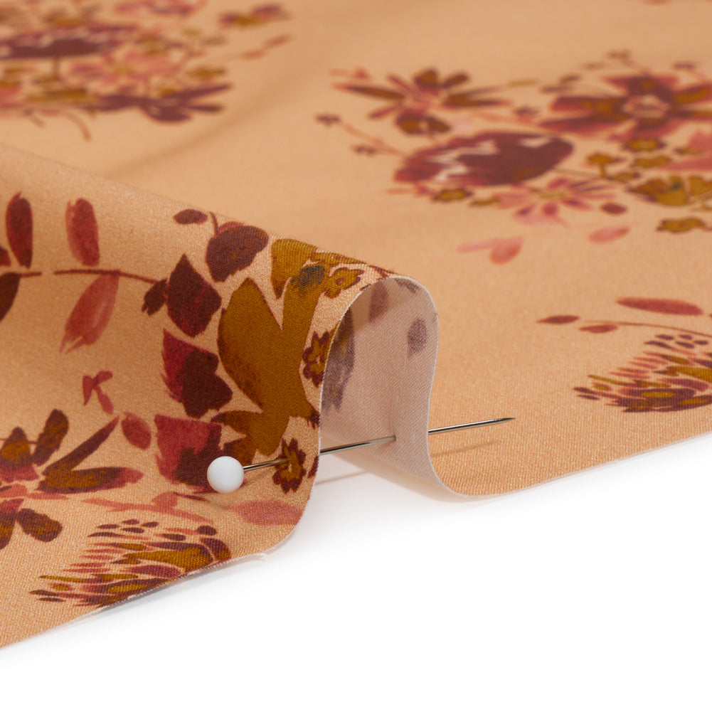 Stretch Cotton Poplin Print - Peach, Pink and Red Floral - Mood Exclusive Powdered Pink