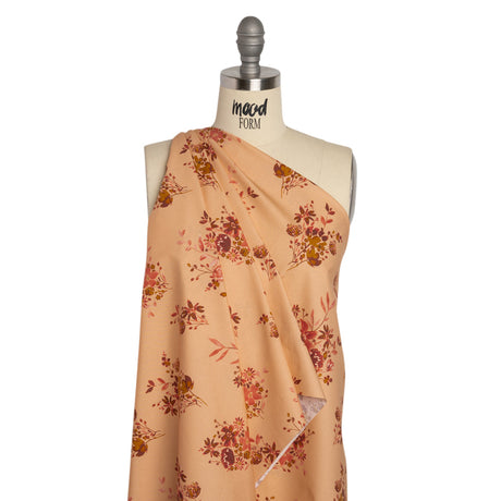 Stretch Cotton Poplin Print - Peach, Pink and Red Floral - Mood Exclusive Powdered Pink