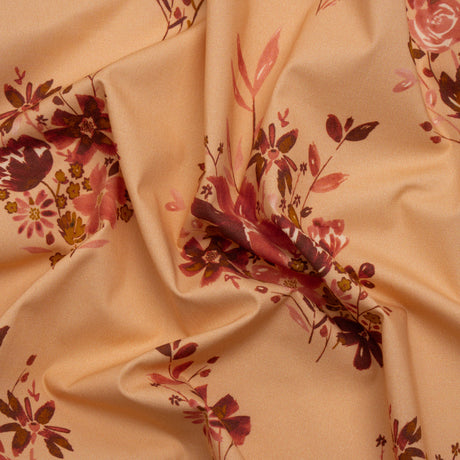 Stretch Cotton Poplin Print - Peach, Pink and Red Floral - Mood Exclusive Powdered Pink