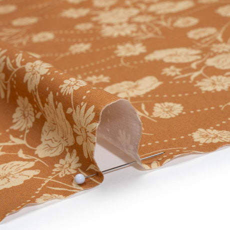 Stretch Cotton Poplin Print - Tan Flowers and Dotted Lines - Mood Exclusive Errands of Bees
