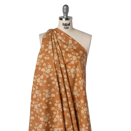 Stretch Cotton Poplin Print - Tan Flowers and Dotted Lines - Mood Exclusive Errands of Bees
