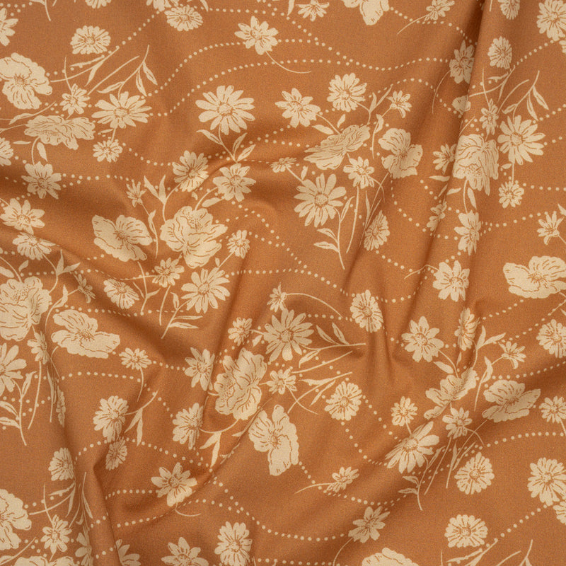 Stretch Cotton Poplin Print - Tan Flowers and Dotted Lines - Mood Exclusive Errands of Bees