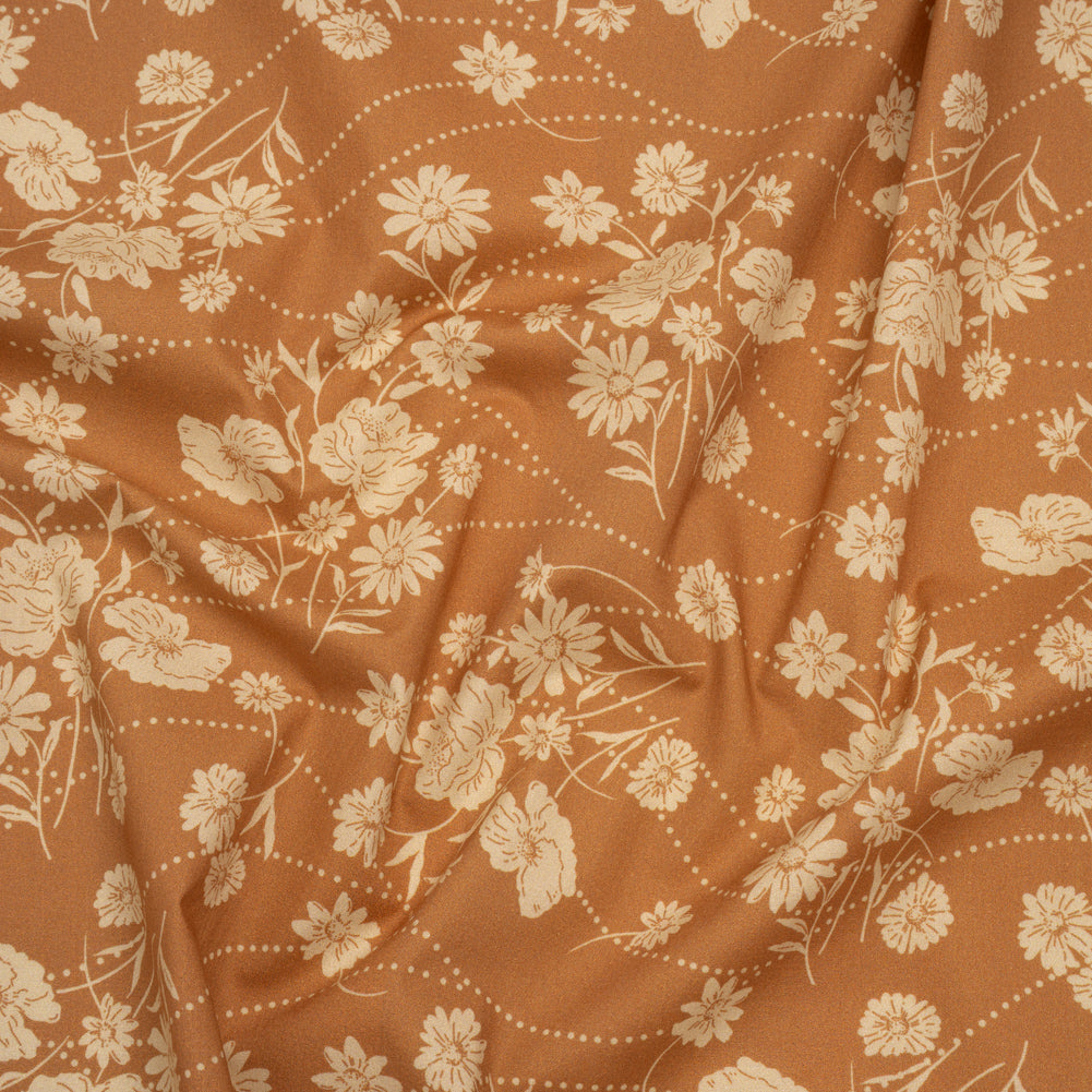 Stretch Cotton Poplin Print - Tan Flowers and Dotted Lines - Mood Exclusive Errands of Bees