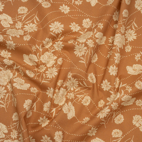 Stretch Cotton Poplin Print - Tan Flowers and Dotted Lines - Mood Exclusive Errands of Bees